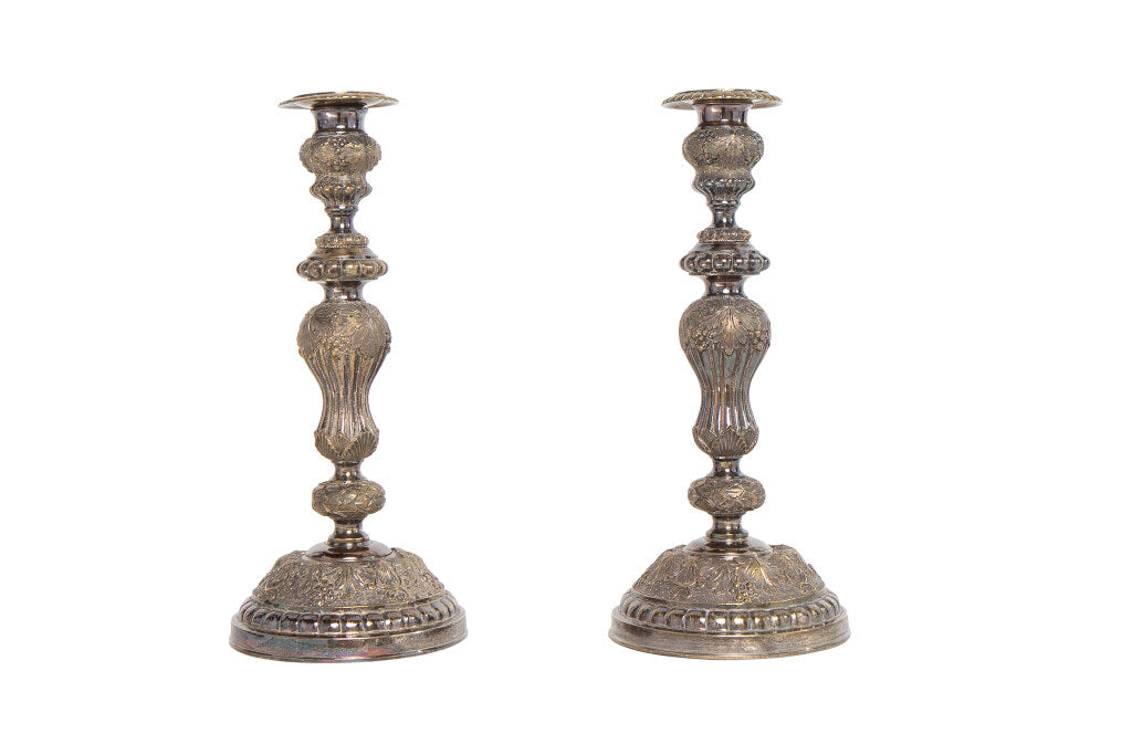 Silvered Bronze L.XVI Style Candlesticks, France 19th Century Default