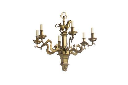 Brass Gothic Style Lion And Dragon Motif Five Light Chandelier, Default