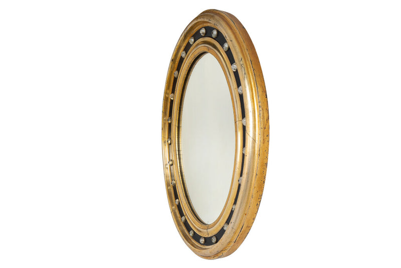 Black Painted Wood Parcel Gilt And Crystal Irish Regency Mirror, Ireland Early 19th Century