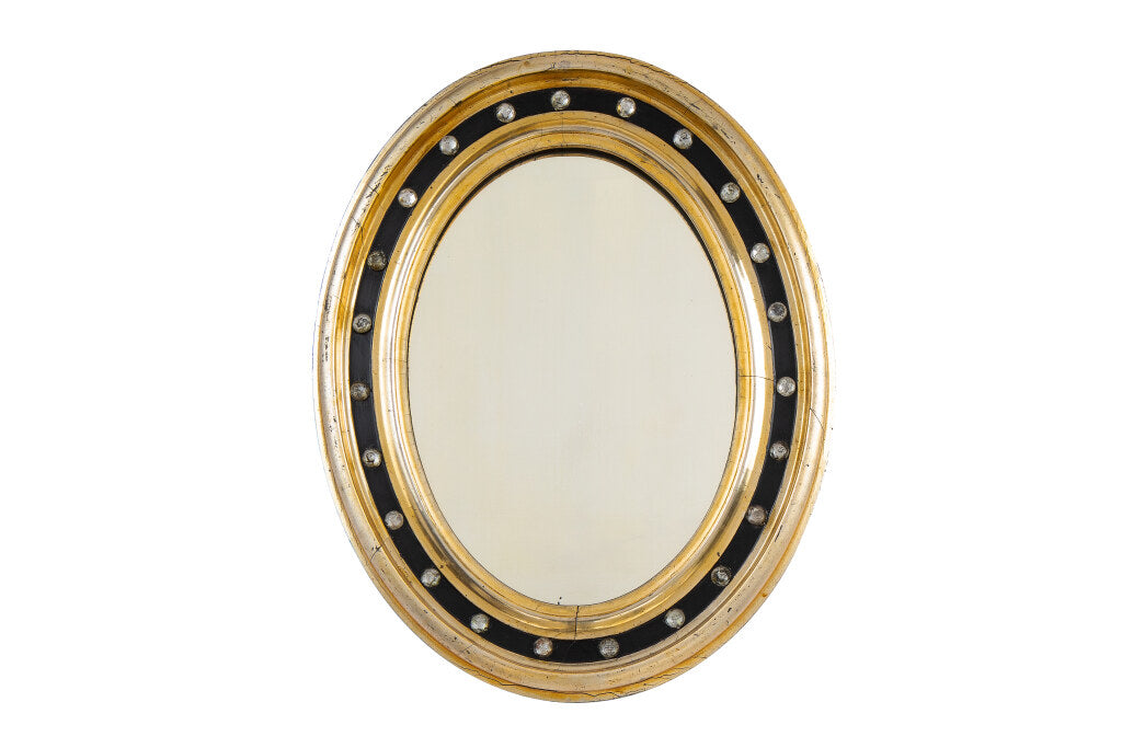 Black Painted Wood, Parcel Gilt And Crystal IRISH Regency Mirror Default