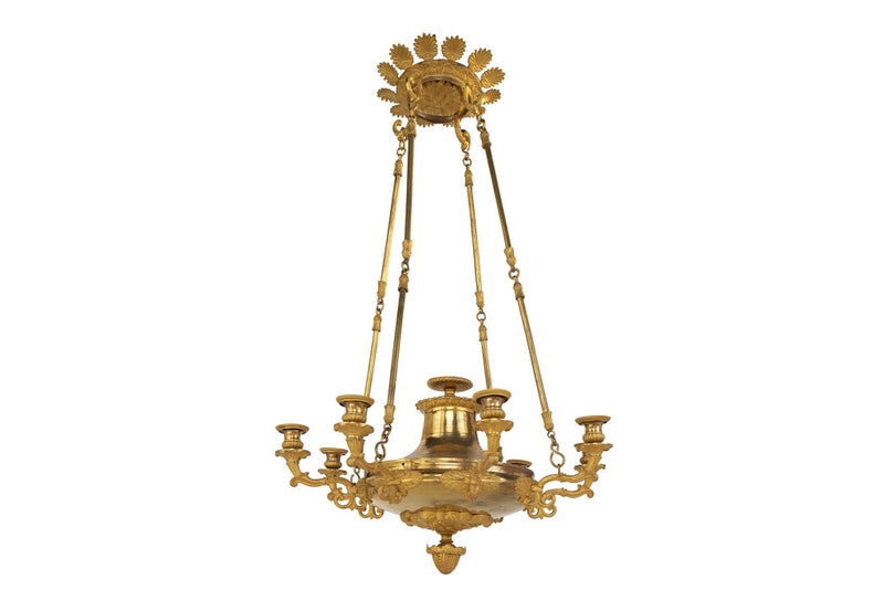 Gilt Bronze RESTAURATION Eight Light Chandelier With Palmettes,
