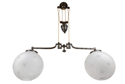 Patinated Brass And Etched Glass Rise And Fall Pendant, England Default
