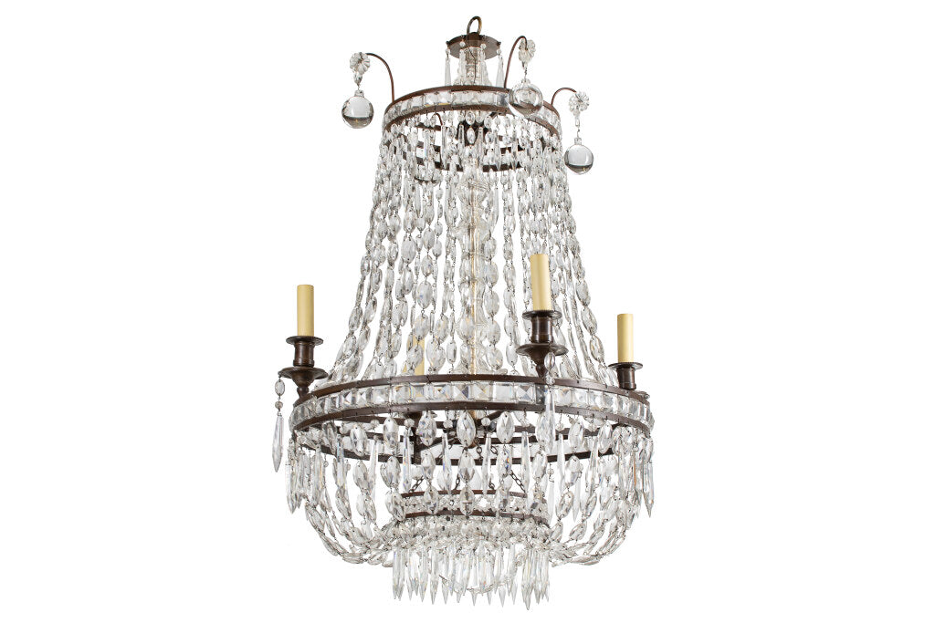 Bronze And Crystal Empire Style Four Light Chandelier, France 19 Default