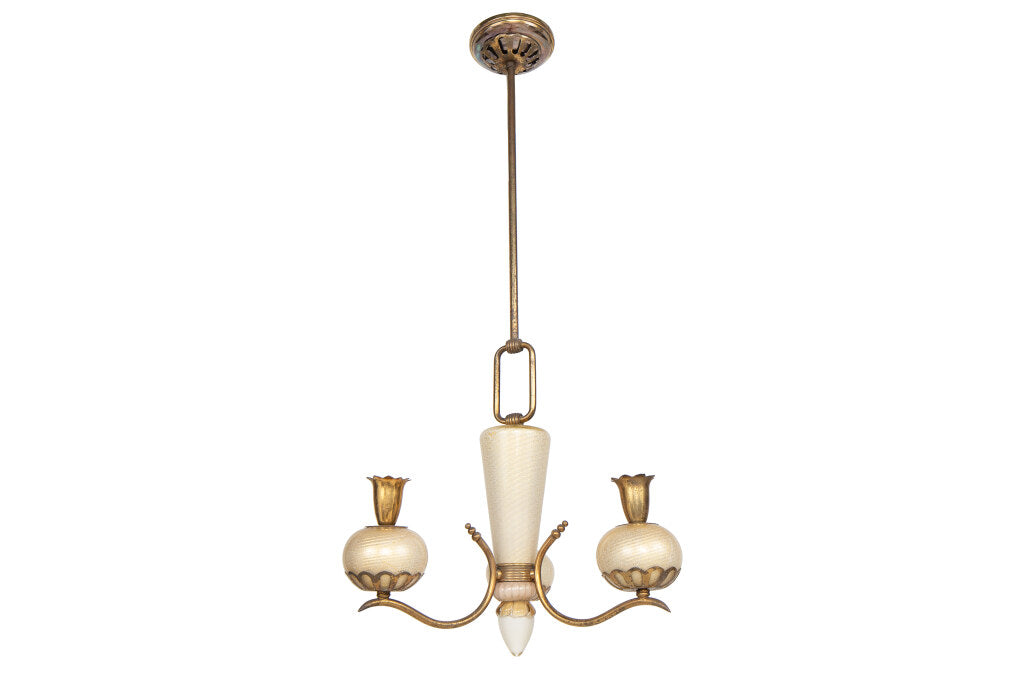 Venetian Cream  And Gold Flecked Colored Glass Three Light Chand Default