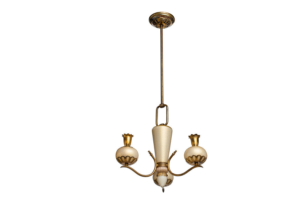 Venetian Cream  And Gold Flecked Colored Glass Three Light Chand Default