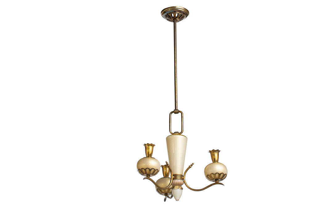 Venetian Cream  And Gold Flecked Colored Glass Three Light Chand Default