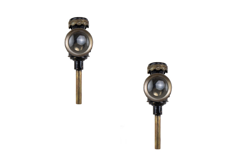 Painted Tole and Brass Miniature Portable Carriage Lamps, Englan