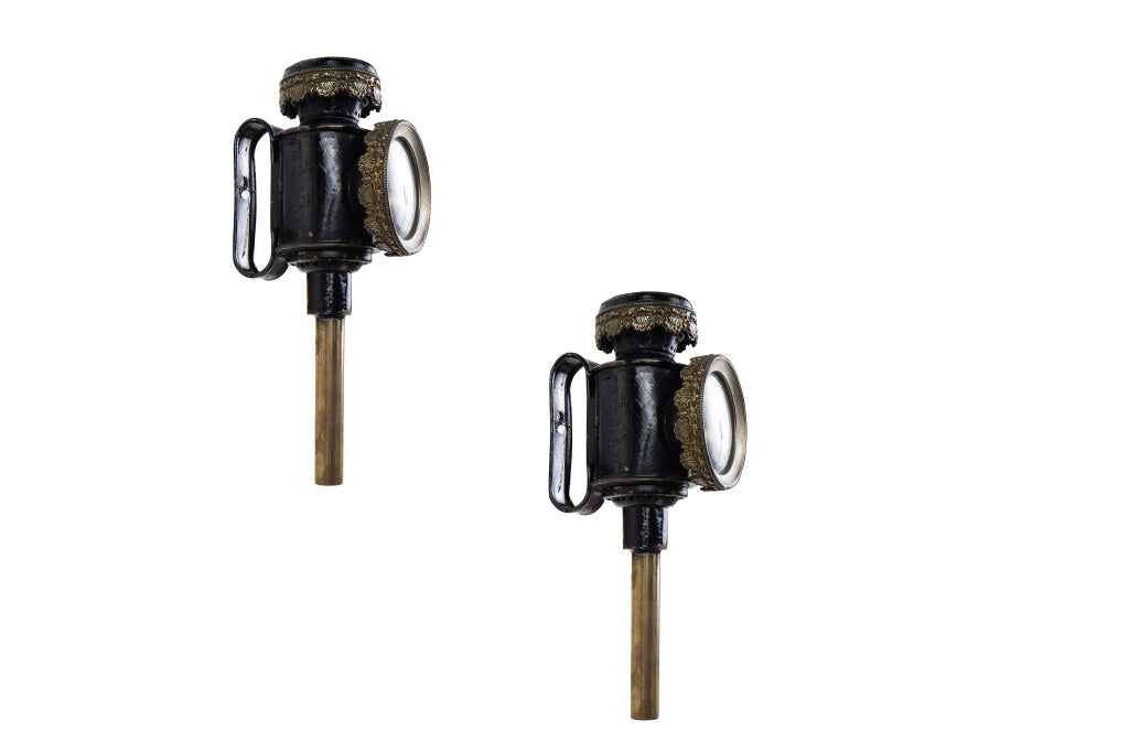 Painted Tole and Brass Miniature Portable Carriage Lamps, Englan Default