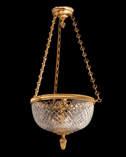 Gilded Bronze and Cut Crystal Three Light Pendant.