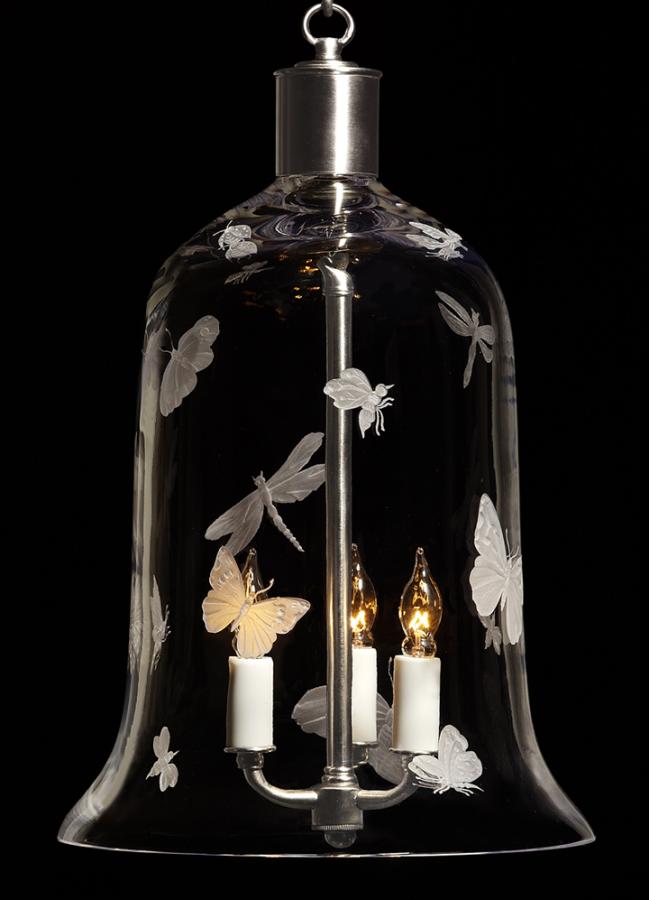 Crystal Bell Shaped  "Flutter" Motif, Three Light Lantern