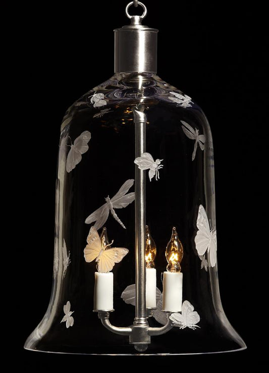 Crystal Bell Shaped  "Flutter" Motif, Three Light Lantern