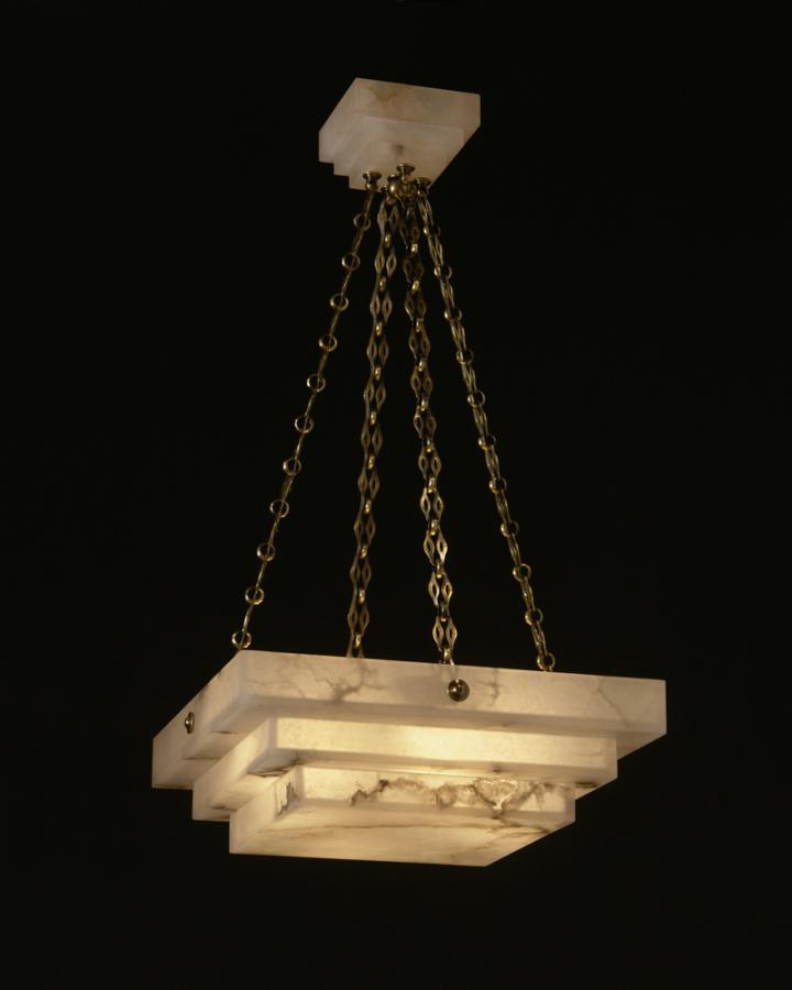 Hand Carved Square Shaped Alabaster Art Deco Style Pendant