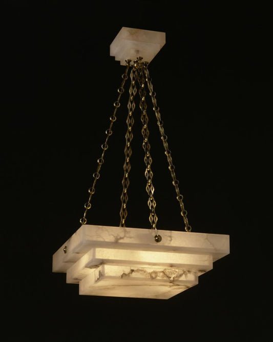 Hand Carved Square Shaped Alabaster Art Deco Style Pendant