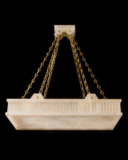 TUXEDO RECTANGLE Hand Carved Alabaster Twelve Light Pendant.