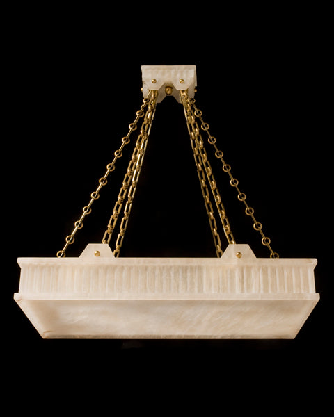 TUXEDO RECTANGLE Hand Carved Alabaster Twelve Light Pendant.