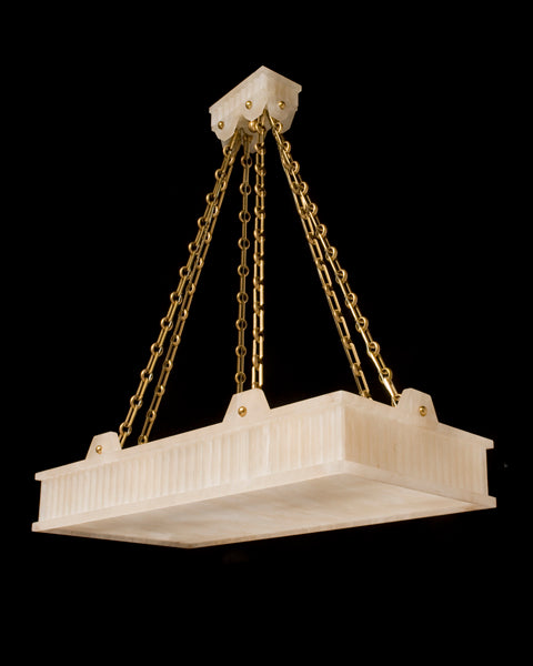 TUXEDO RECTANGLE Hand Carved Alabaster Twelve Light Pendant.