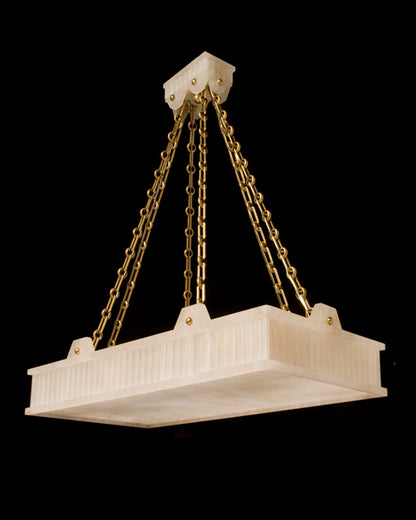 TUXEDO RECTANGLE Hand Carved Alabaster Twelve Light Pendant.