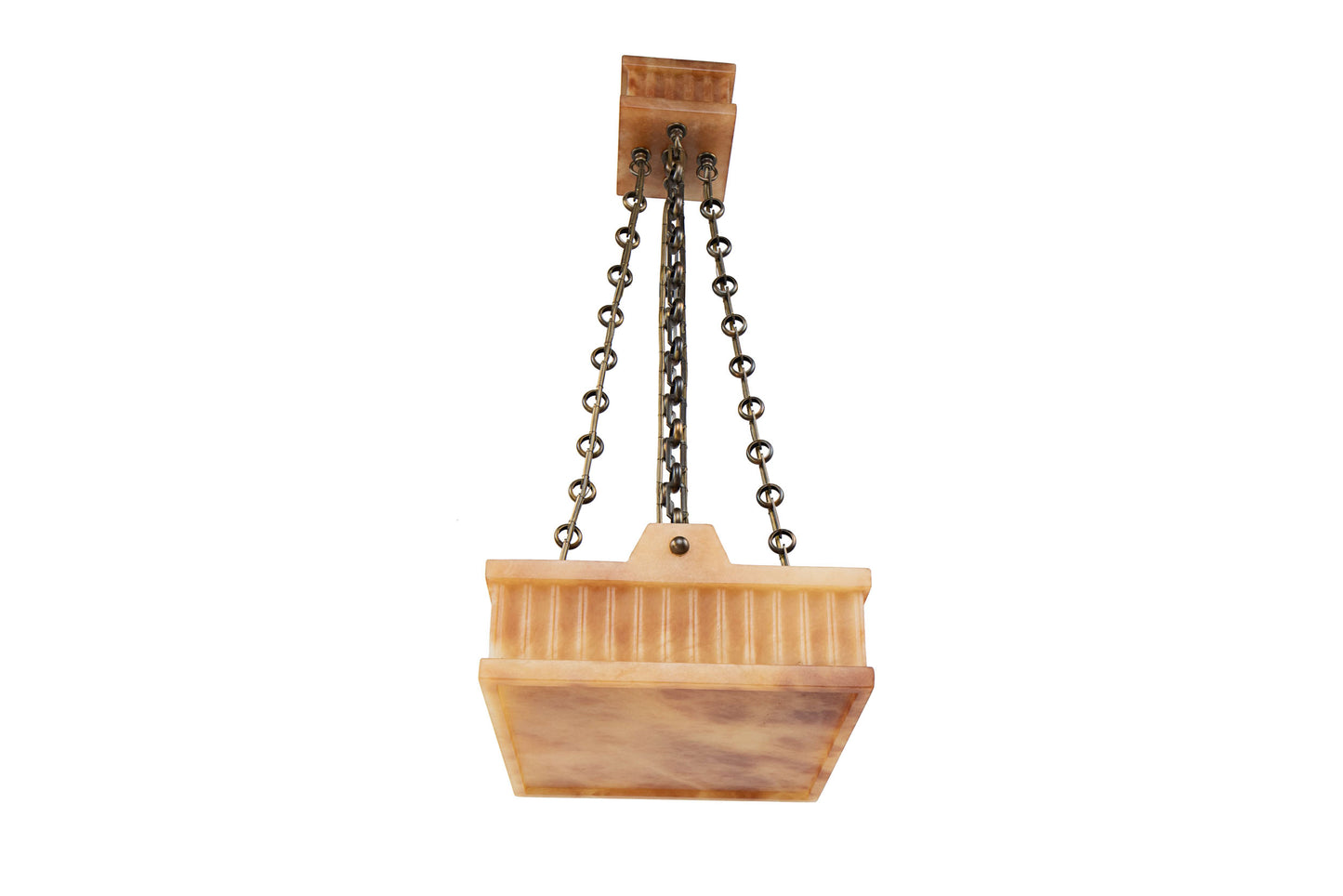 Hand Carved  Fluted Alabaster TUXEDO SQUARE  Four Light Pendant