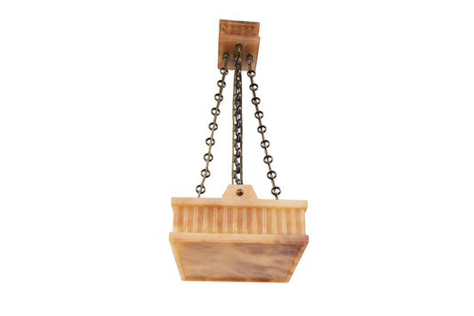 Hand Carved  Fluted Alabaster TUXEDO SQUARE  Four Light Pendant
