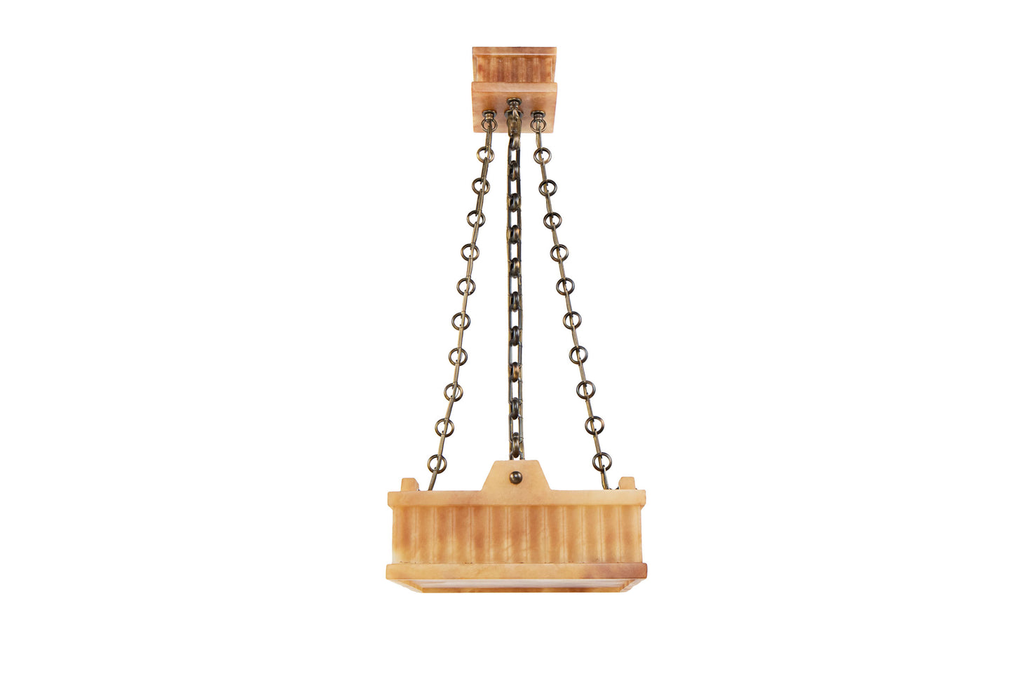 Hand Carved  Fluted Alabaster TUXEDO SQUARE  Four Light Pendant