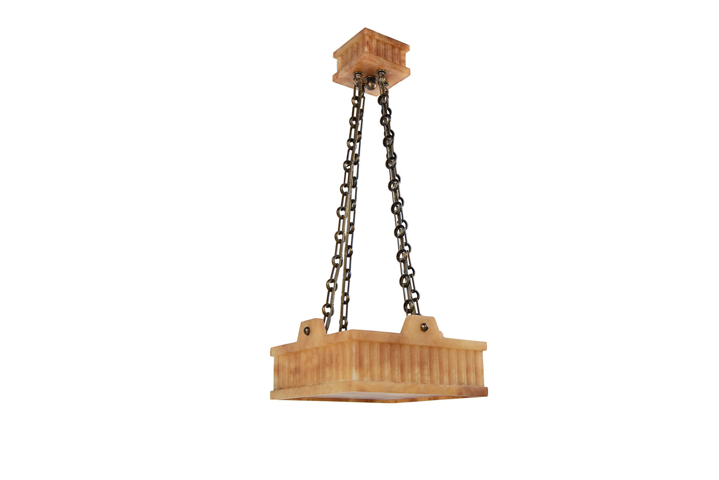 Hand Carved  Fluted Alabaster TUXEDO SQUARE  Four Light Pendant