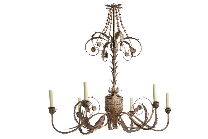 Painted Iron And Tole Adam Style Six Light Chandelier