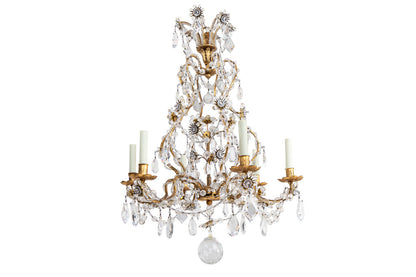 Gilt Iron And Crystal  Genoese Style Cage Form Six Light  Chande Default