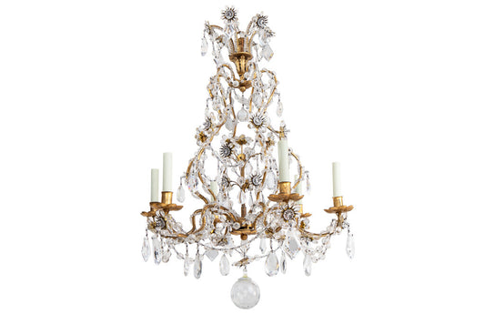 Gilt Iron And Crystal  Genoese Style Cage Form Six Light  Chande Default