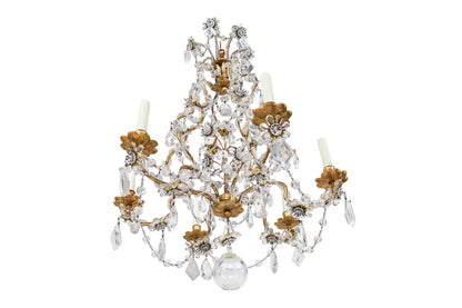 Gilt Iron And Crystal  Genoese Style Cage Form Six Light  Chande Default