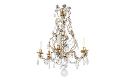 Gilt Iron And Crystal  Genoese Style Cage Form Six Light  Chande Default
