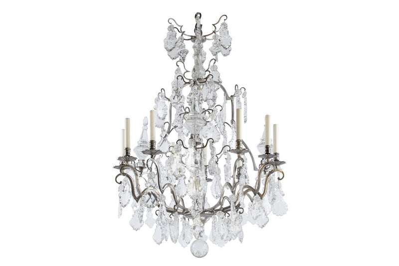 Silvered  Bronze Louis XV Style Nine Light Chandelier With Cryst