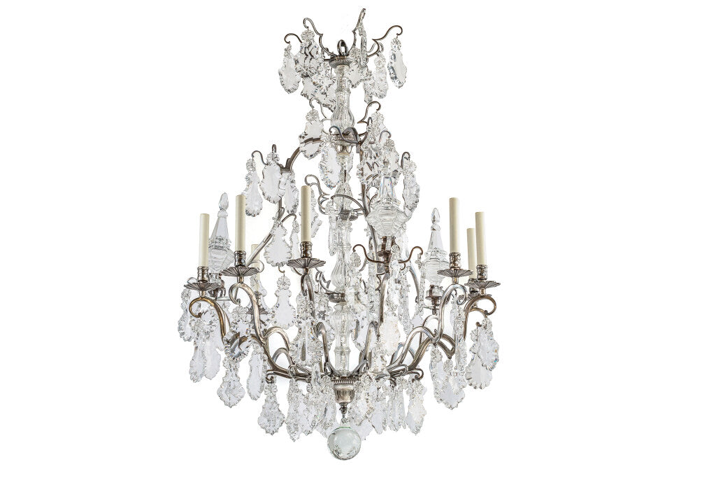 Silvered  Bronze Louis XV Style Nine Light Chandelier With Cryst Default