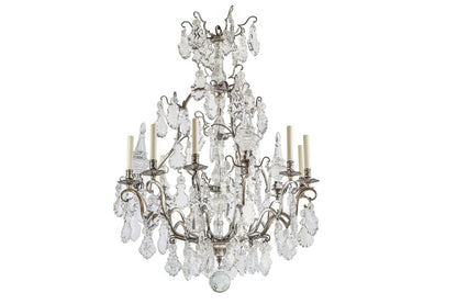 Silvered  Bronze Louis XV Style Nine Light Chandelier With Cryst Default