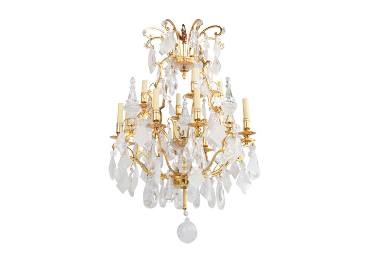 Gilt Bronze And Rock Crystal L. XV Style Twelve Light Chandelier