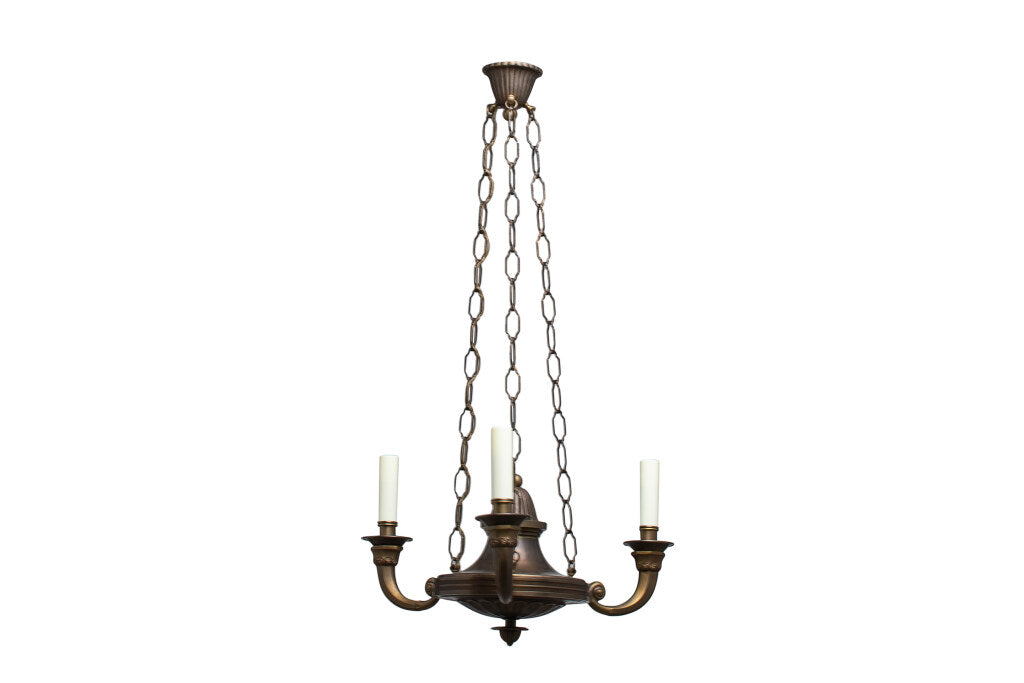 Patinated Bronze Art Deco Style Three Light  Chandelier Default