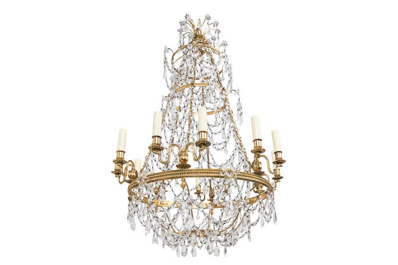 Gilt Bronze And Crystal Russian Style  Twelve Light  Chandelier