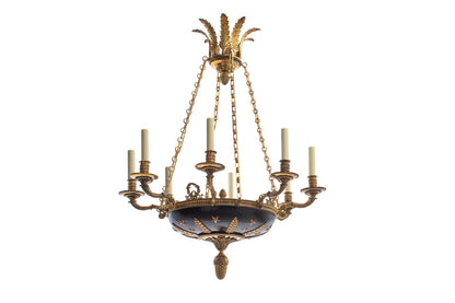 Gilt Bronze And Black Tole Empire Style Eight Light Chandelier Default