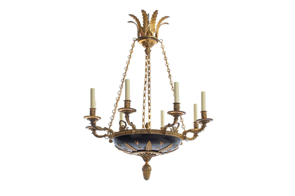 Gilt Bronze And Black Tole Empire Style Eight Light Chandelier Default