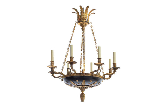 Gilt Bronze And Black Tole Empire Style Eight Light Chandelier Default
