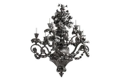 Painted Iron Floral Bouquet Motif Six Light Chandelier Default