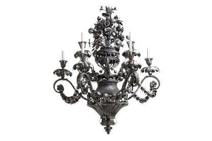 Painted Iron Floral Bouquet Motif Six Light Chandelier Default