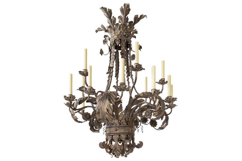 Polychrome Iron Two Tiered  Eighteen Light Chandelier With Acant Default