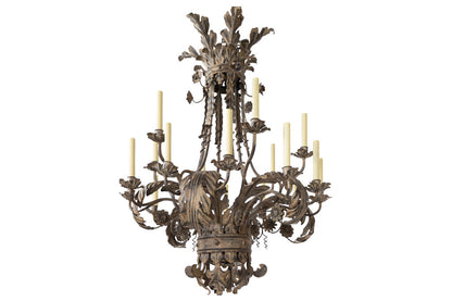 Polychrome Iron Two Tiered  Eighteen Light Chandelier With Acant Default