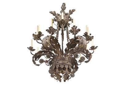 Polychrome Iron Two Tiered  Eighteen Light Chandelier With Acant Default