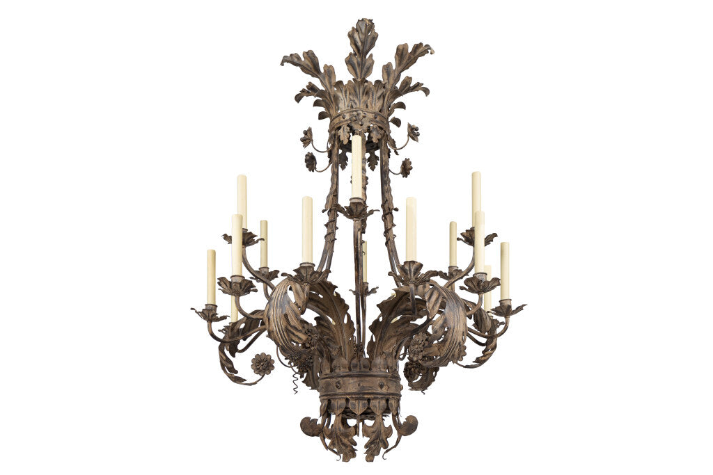 Polychrome Iron Two Tiered  Eighteen Light Chandelier With Acant Default