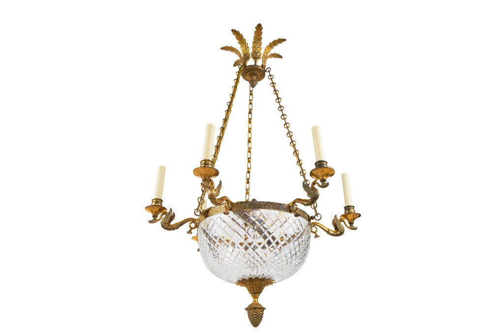 Gilt Bronze And Cut Crystal Empire Style   Six Arm, Eight Light Default