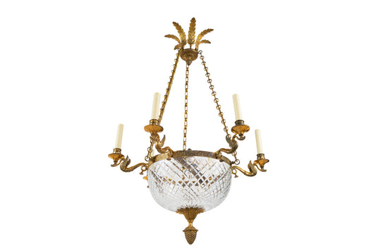 Gilt Bronze And Cut Crystal Empire Style   Six Arm, Eight Light Default