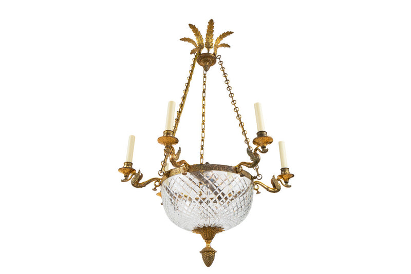 Gilt Bronze And Cut Crystal Empire Style   Six Arm, Eight Light