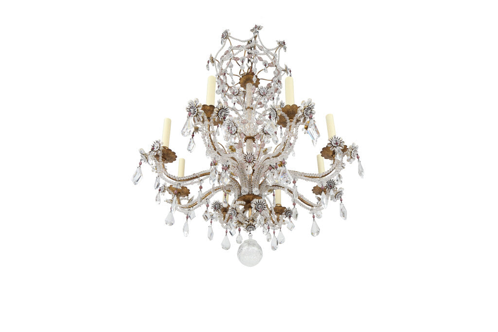 Gilt Iron, Clear And Amethyst Beaded Crystals Eight Light Chande Default