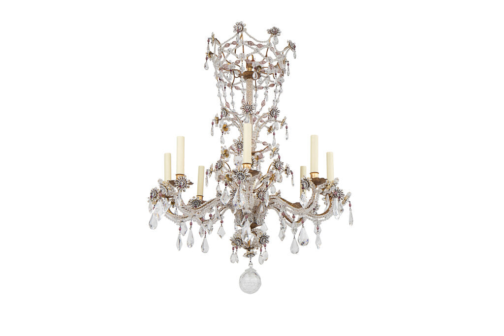 Gilt Iron, Clear And Amethyst Beaded Crystals Eight Light Chande Default